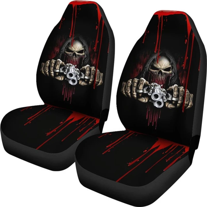 Horror Movie Holding Gun Bloody Print Car Seat Covers 2pcs Auto Universal Front Seat Protector Horror Automobile Accessories Hot