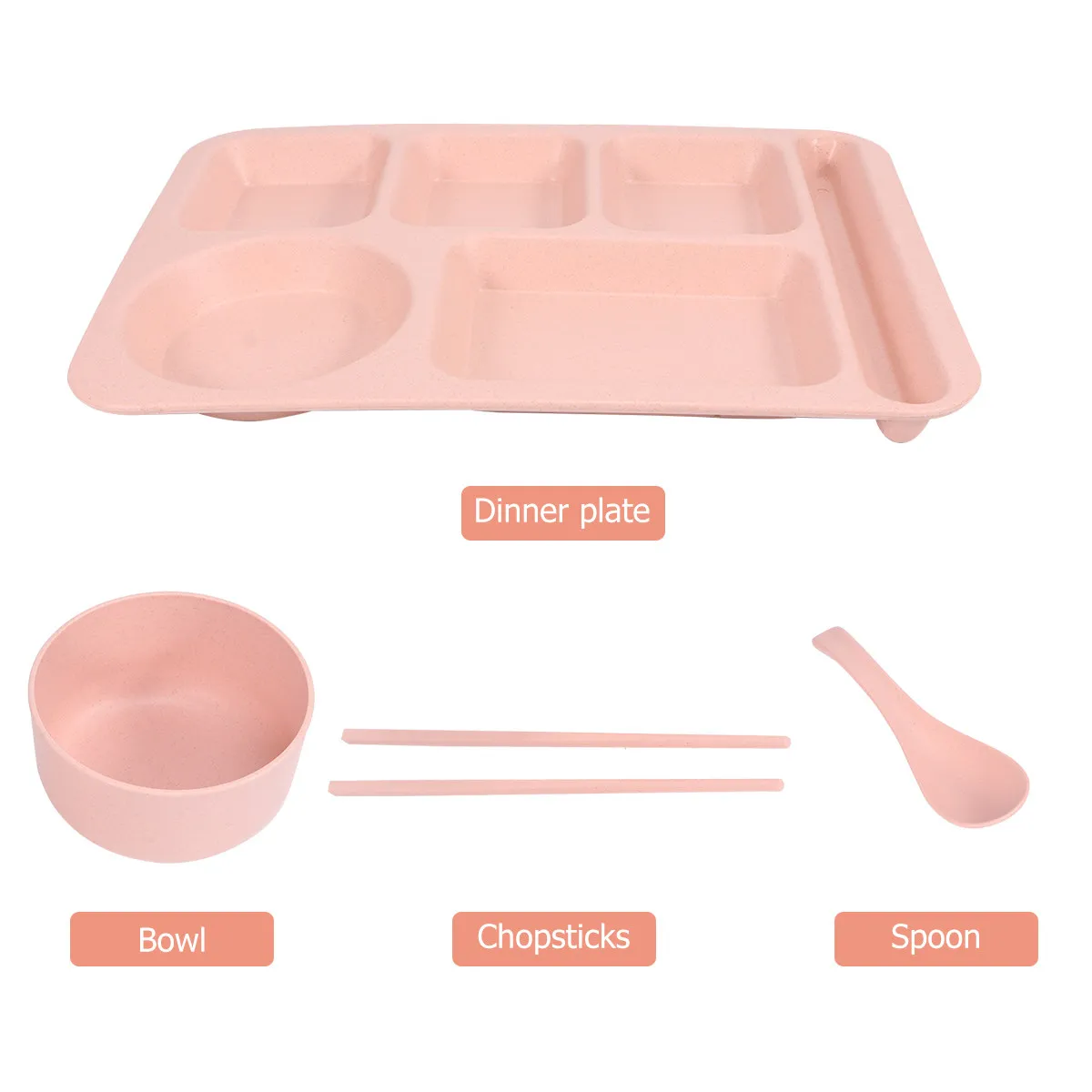 1Set Wheat Straw Dinner Set Shatterproof Odorless Food-Safe Rice Pasta Salad Bowl Tray with Fun Design for Easy