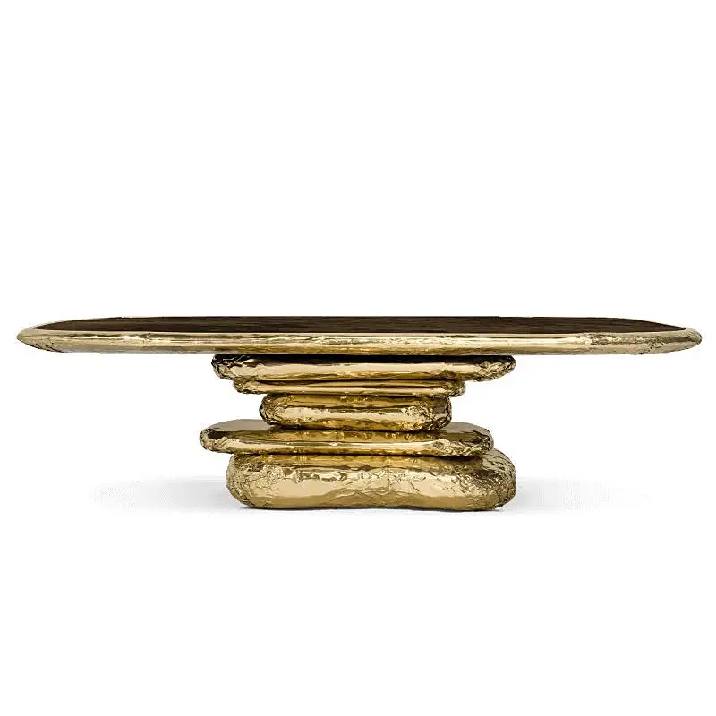 #￥forMR Luxury Living Room Dining Table Classic Gold Hammered Stainless Steel Plated Ancient Book Shape Dining Furniture