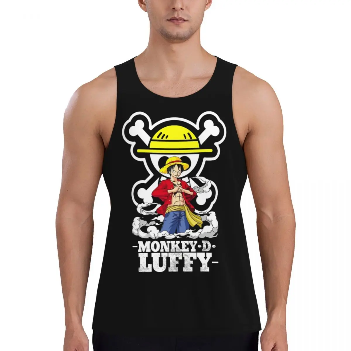 One Piece Luffy Tank Tops Men's Gym Sleeveless T-Shirt Printed Sportswear Male Bodybuilding Fitness Exercise Muscle Vest