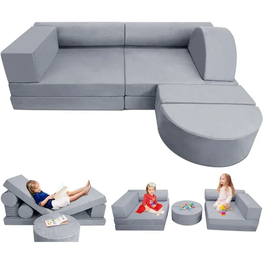 

Kids Couch Sofa 10PCS, Premium Toddler Couch Fort for Child Teens, Modular Kids Couch Furniture, Grey