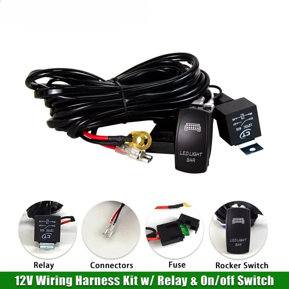 

Auto 1 2 4 Lead 12V 40A LED Work Light Bar Wiring Harness Kit Offroad 4x4 Truck SUV Lightbar Cable w/ Rocker Switch Relay Fuse