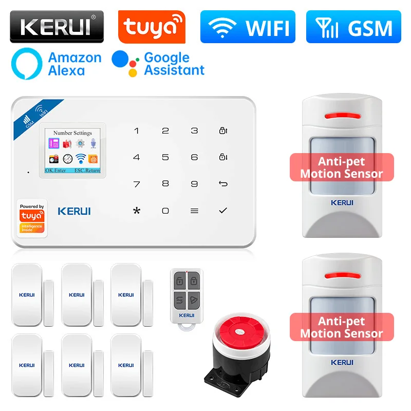 

KERUI W181 Alarm System WIFI GSM Alarm Home Kit Support Alexa Smart Life Anti-pet Motion Sensor Detector Door Sensor Siren