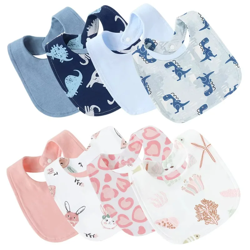 4Pcs/lot Cartoon Printed Baby Bibs Square Shape Infant Saliva Towel for Boys Girls Double Layer Cotton Newborn Burp Cloths