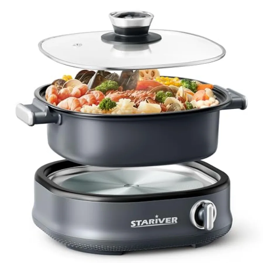 

3L Non-Stick Hot Pot Electric with Dual-Power ControlElectric Shabu Shabu Pot with Removable Pot Electric Pot with Tempered Gla