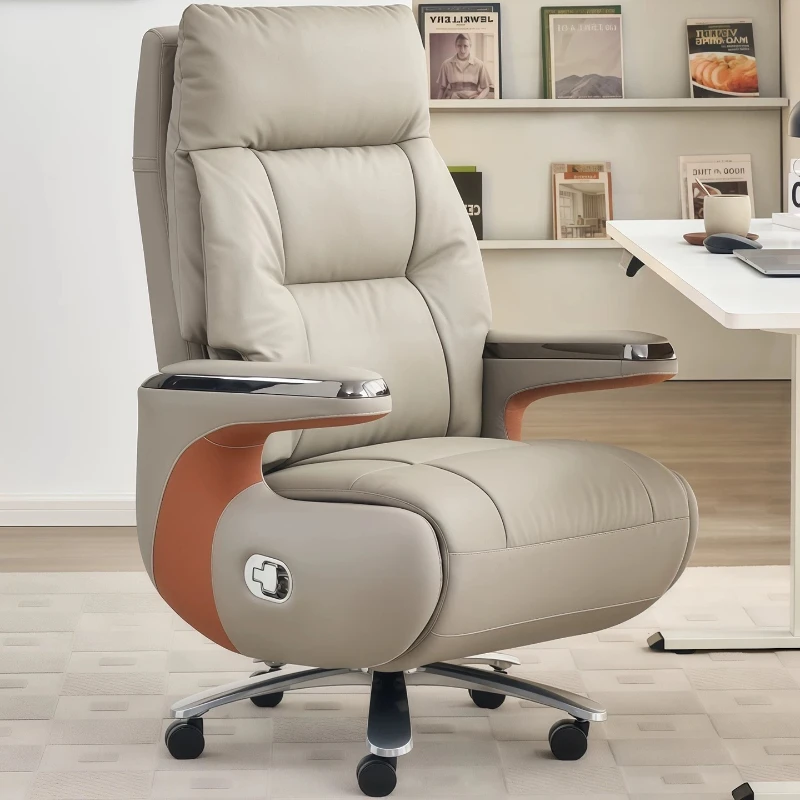 Genuine Leather Executive Office Chair Reclining Rotatable Boss Chair for Business Office Noon Break and Long-time Working