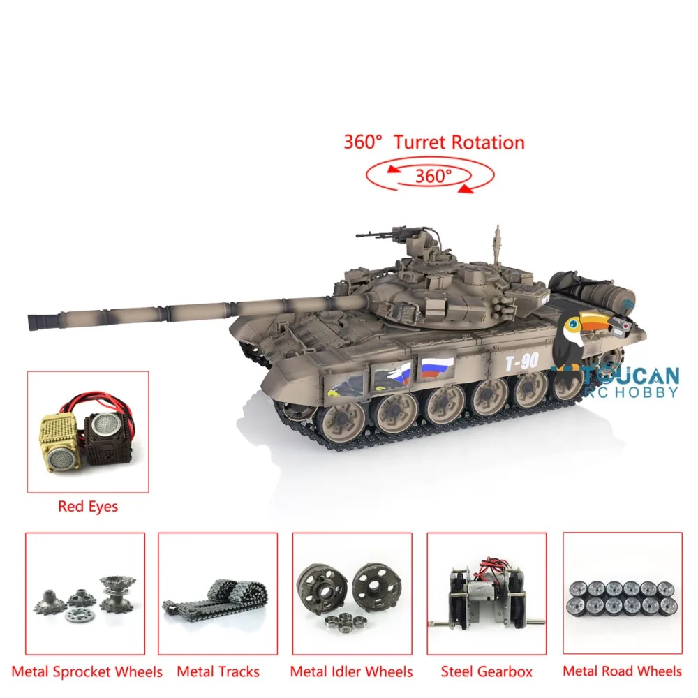 1/16 HENG LONG 3938 RTR Czołg RC 7.0 Rosja T90 360 °   Metalowe koła wieżyczki czołgowej Czerwone oczy Bateria Kulki BB Modele radiowe Zabawki TH17870