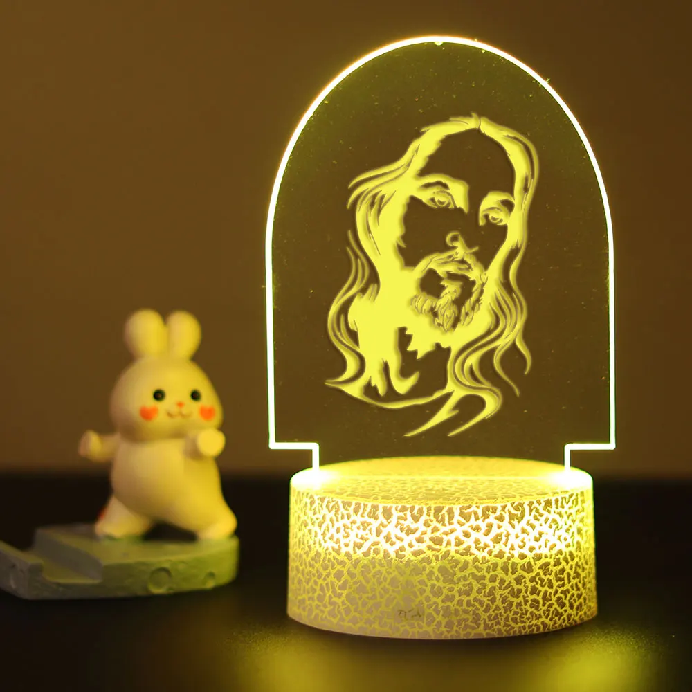 Jesus crucifix christ 1pc carve  Ambiance lamp  3D Visual Acrylic Lamp Kids  for Room Decor customize