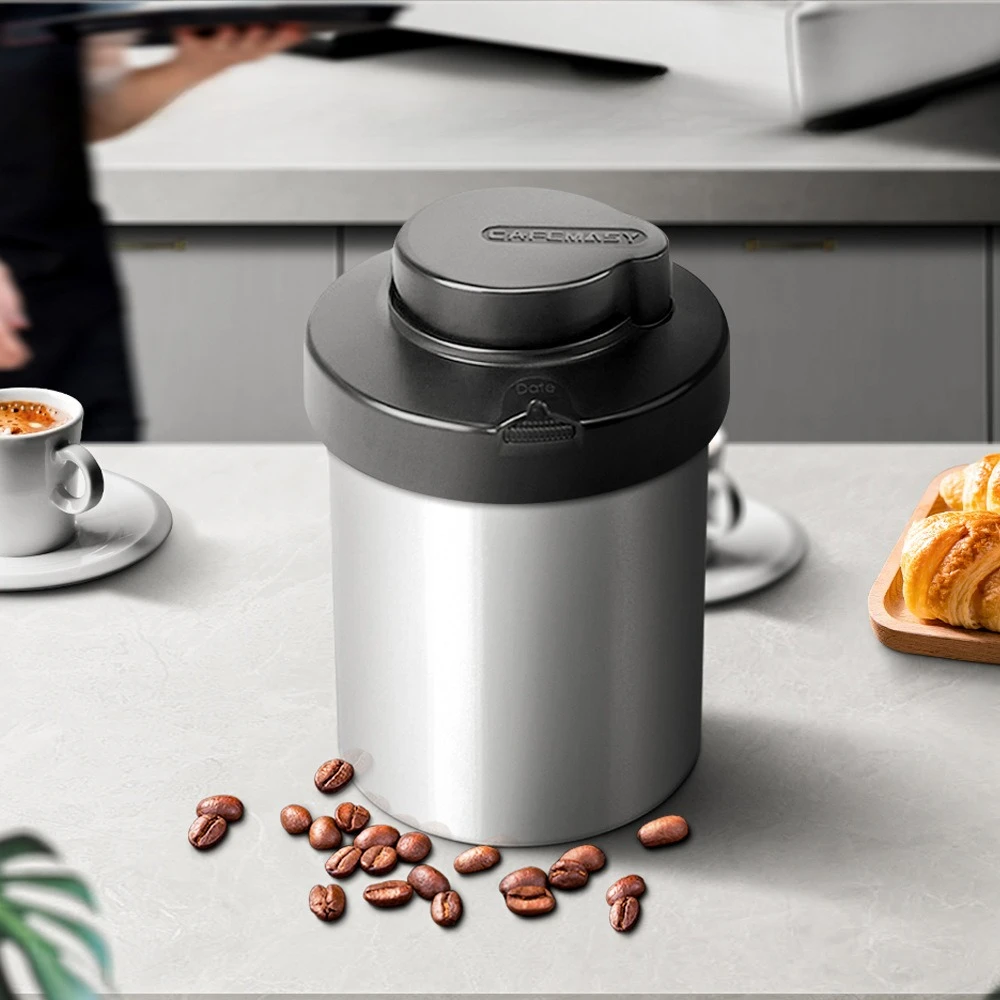Household Vacuum Fresh Storage Can Stainless Steel One Way Exhaust Pot Press Air Extraction Coffee Powder Holder