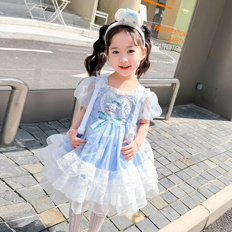 Anime Sanrio Girls Lolita Princess Dress Formal Dress Cartoon Cinnamoroll Halloween Dress Sling Mesh Tutu Skirt Kids Clothing