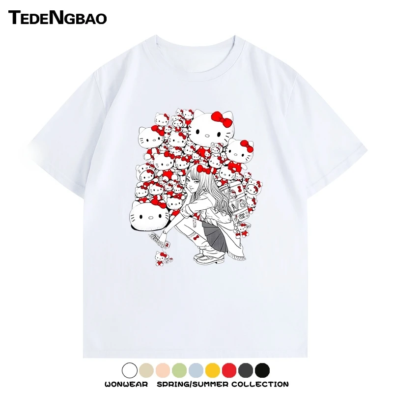 

Sanrio hello kitty аниме мужские и женские футболки с короткими рукавами летние быстросохнущие модные повседневные футболки