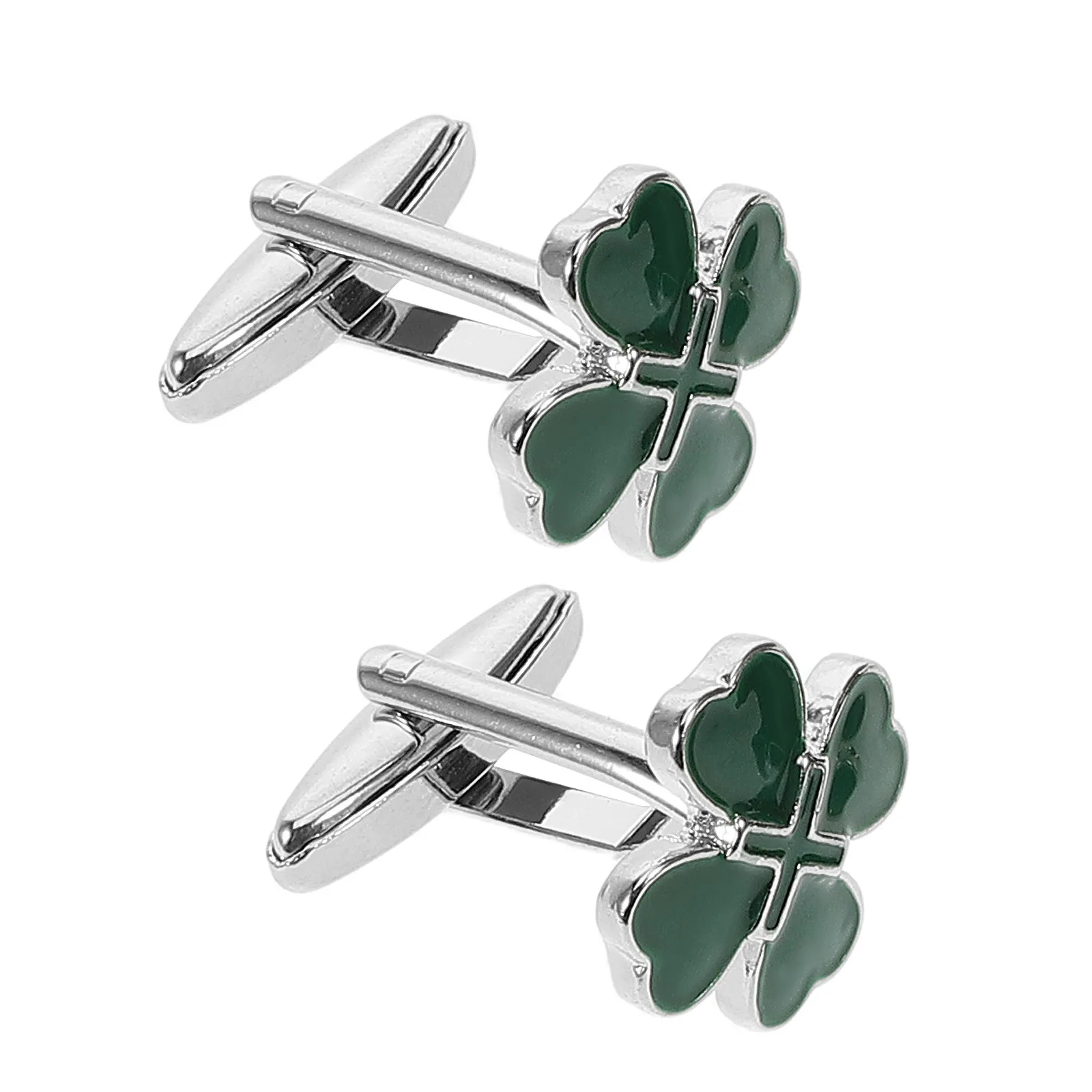 2Pcs Four Leaf Clover Irish Heart Cufflinks Green Enamel Alloy Mens Cuff Jewelry Good Luck St Patricks Day Cuff Clasps - view 4
