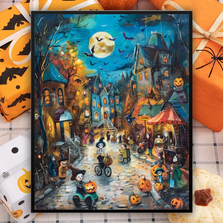 

GATYZTORY Painting By Numbers Modern Halloween Landscape Cartoon Illustration Picture Drawing Color Markers Handpainted Wall Art