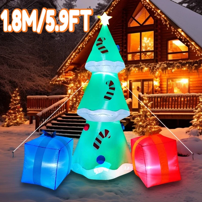 1.8 متر/5.9FT نفخ شجرة عيد الميلاد علب الهدايا أضواء LED ديكورات المنزل اللعب ساحة عيد الميلاد الحلي عطلة الإضاءة ديكور #4