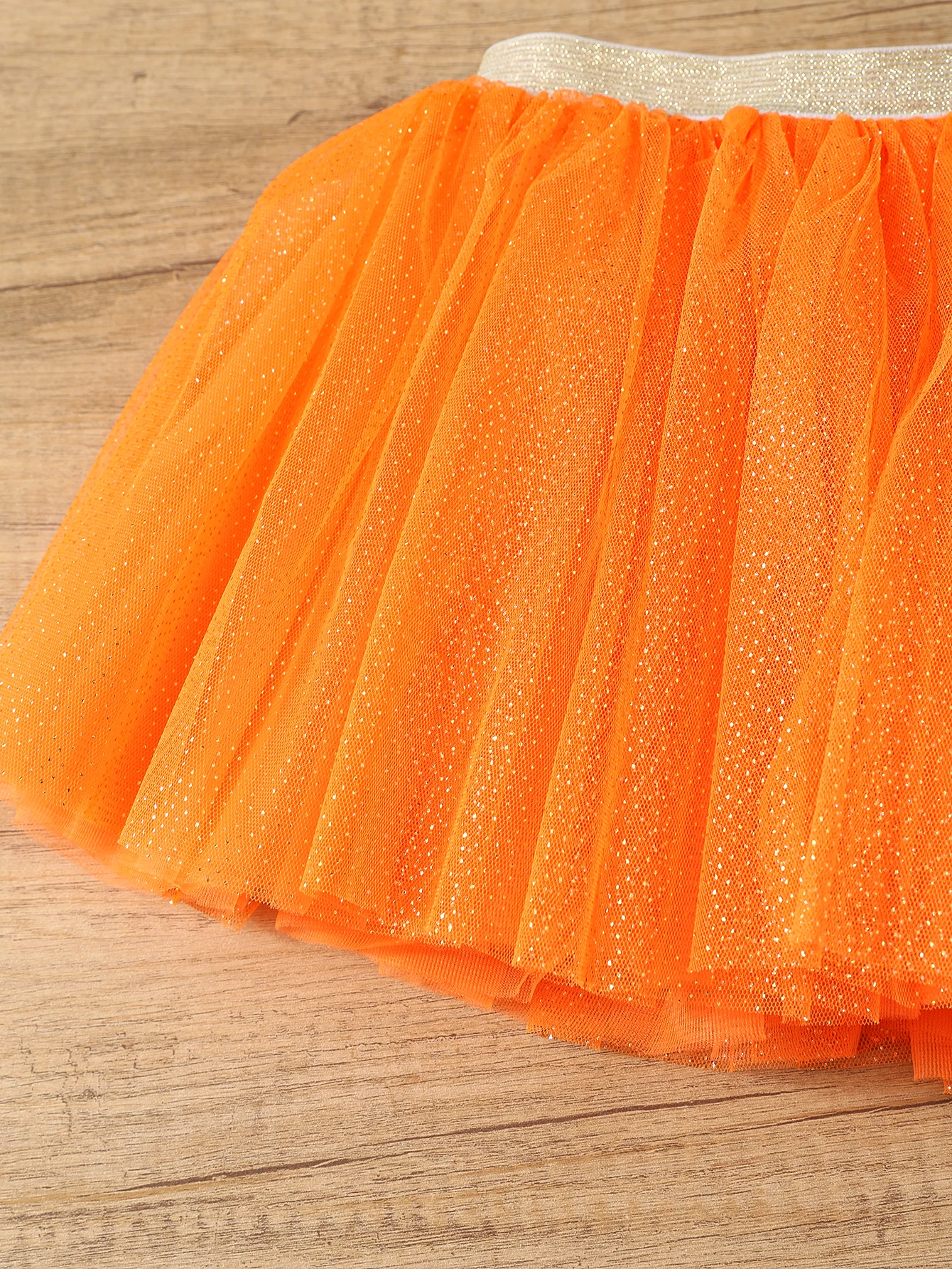 2024 explosive new flash pink glitter orange skirt girl cute skirt pleated mesh princess skirt