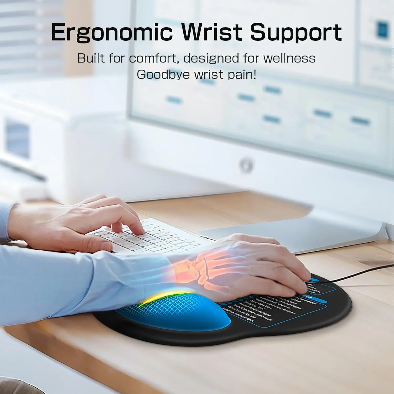 لوحة ماوس مع مسند للمعصم، مريح من إسفنج الذاكرة، يدعم اختصارات Excel الإنجليزية، قاعدة PU غير قابلة للانزلاق للكمبيوتر المكتبي والكمبيوتر المحمول #4