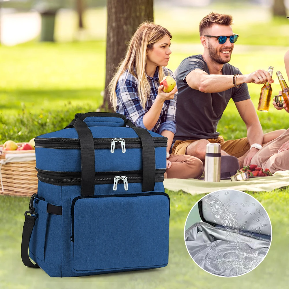 더블 레이어 도시락 가방 대용량 두꺼운 도시락 가방 방수 휴대용 보관 가방 여행 피크닉 캠핑 가방