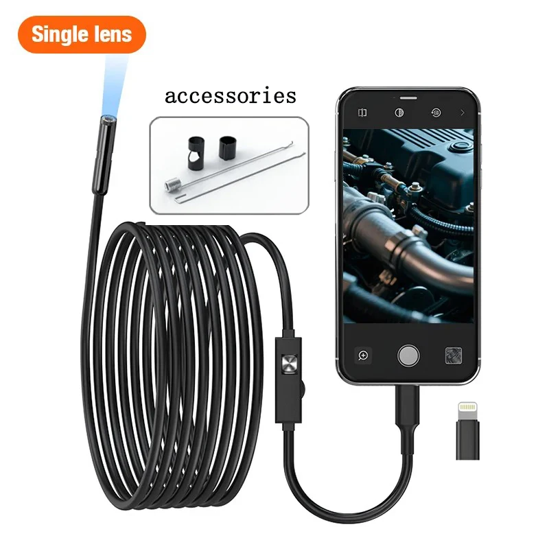 Caméra endoscopique à objectif simple/double, pour iPhone iPad IOS Android type-c, caméra d'inspection endoscopique à lumière LED pour usage industriel