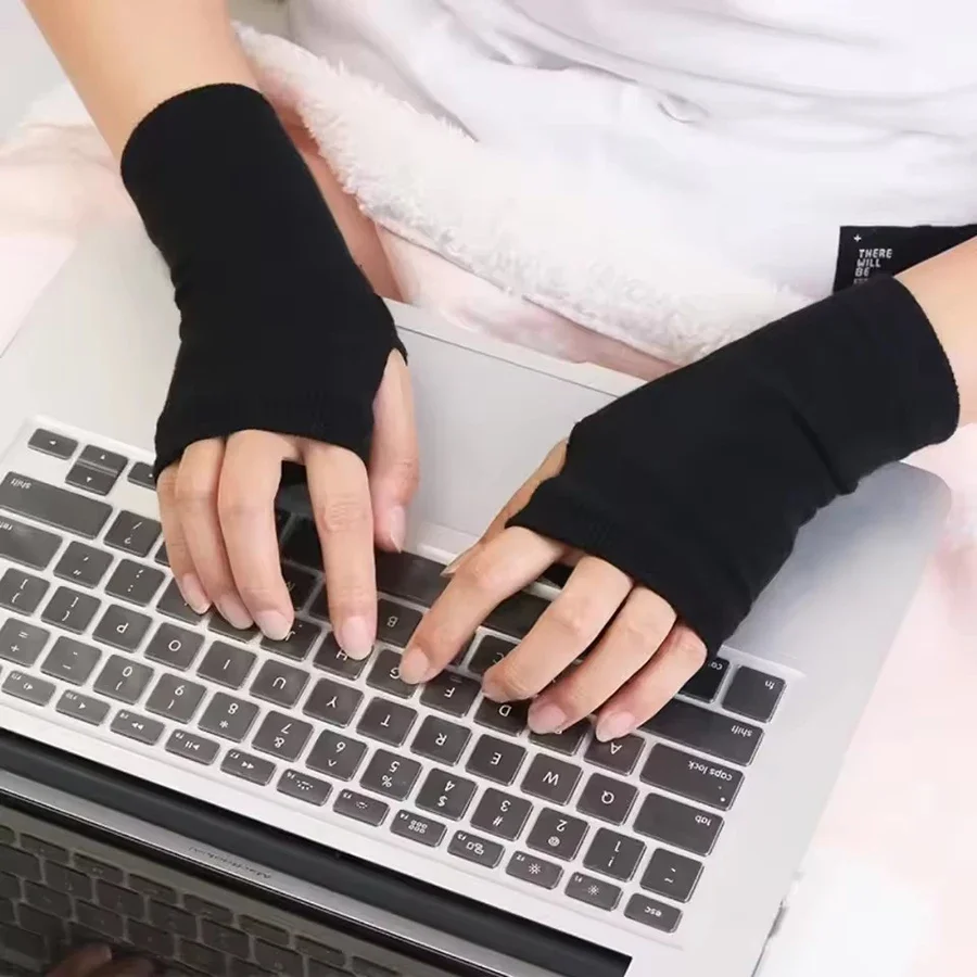 

1/2pairs Autumn and Winter Warm Gloves Women's Winter German Velvet Half Finger Plus Velvet Open Finger Telefingers Gloves
