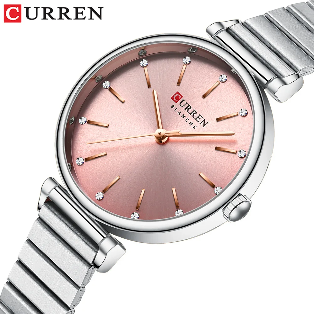 CURREN 9081 Relógio de quartzo feminino redondo simples moda casual relógio de pulso para presente de aniversário feminino
