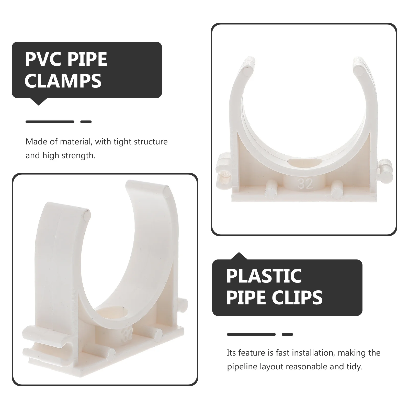 

100pcs U Shape Pvc Pipe Clamps Clips For Water Wall Mount Support Holder Plastic Tube Fixing Hanger Durable Corrosion Resistant