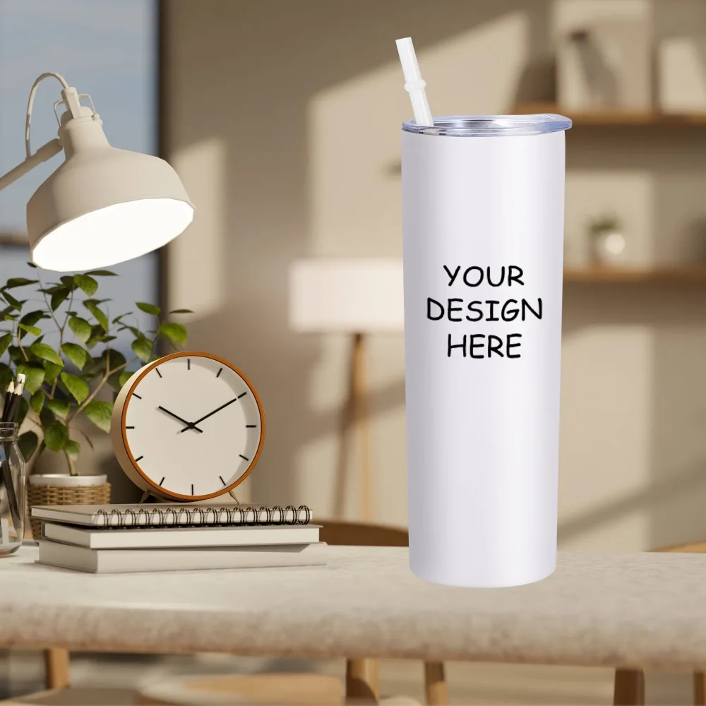 Custom Text Photo Tumbler with Lid and Straw Personalized Your Own Text Gift for Women Men 20 oz Thermos Cup Water Bottle Travel