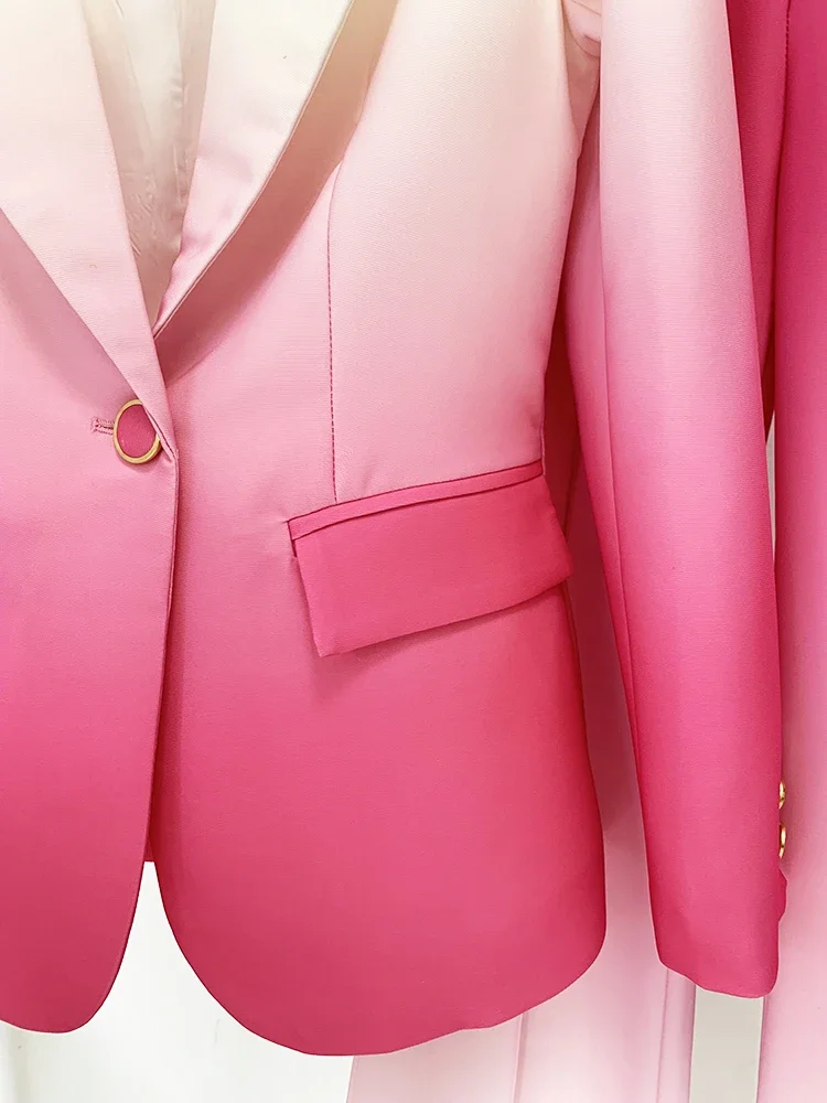 Imagem -05 - Conjunto de Terno Estampado Gradiente Colorido Feminino Blazer de Botão Único Calças Lare Rua Alta Estilista Mais Recente Peças 2024