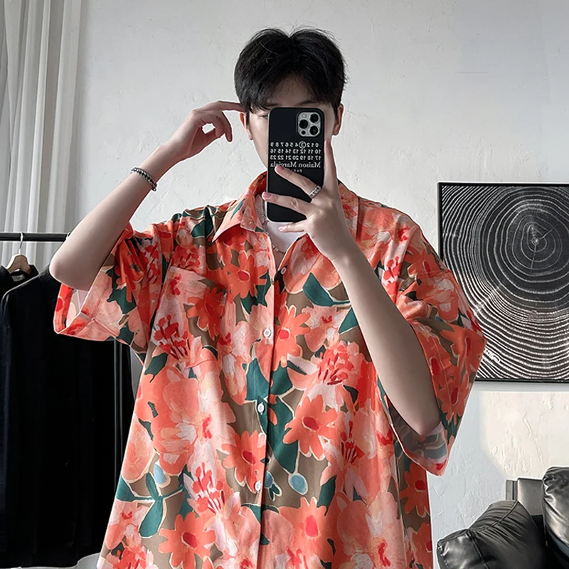

YouLin Boys Floral irt Hawaii Beach ort Sve Men's Faion Summer Couple's Cheered Loose Fit Polyester Blend