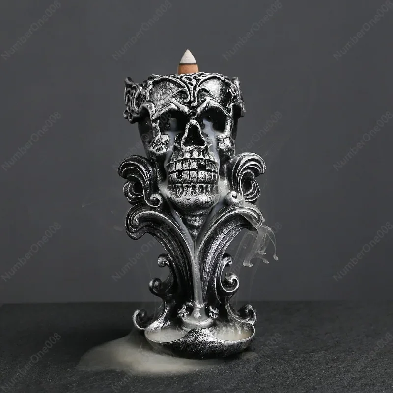 Resin Backflow Incense Burner, Gothic Skull Chalice Incense Holder
