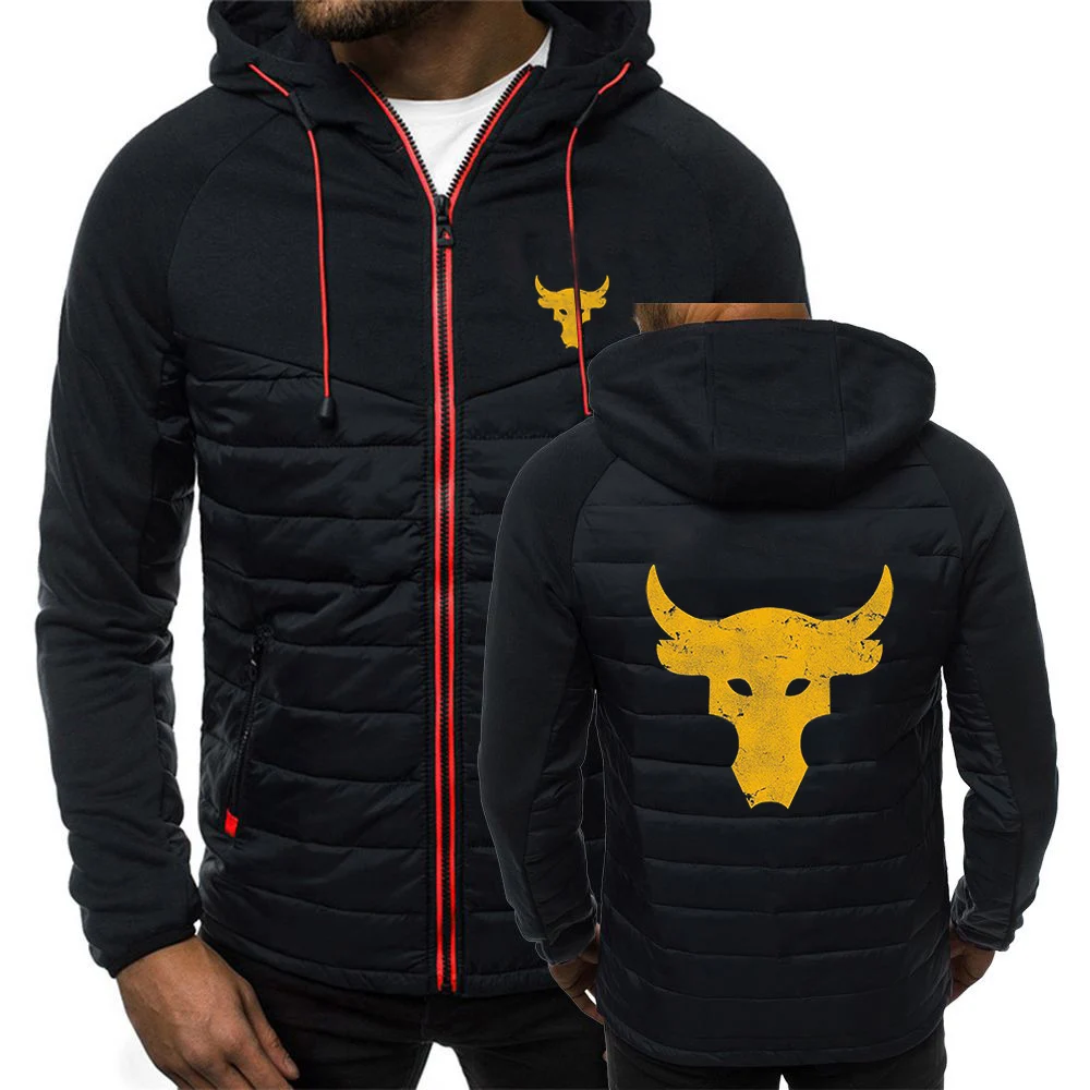 Dwayne Johnson Brahma Bull Tattoo 2024 New Men Autumn Winter Comfort Casual Seven-color Cotton-padded Jacket Warm Hooded Tops