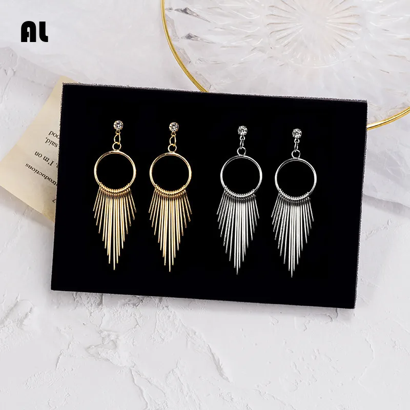 

Personality Geometric Metal Tassel Earrings For Women Vintage Trendy Zircon Exaggerated Long Earrings Party Jewelry Accessories