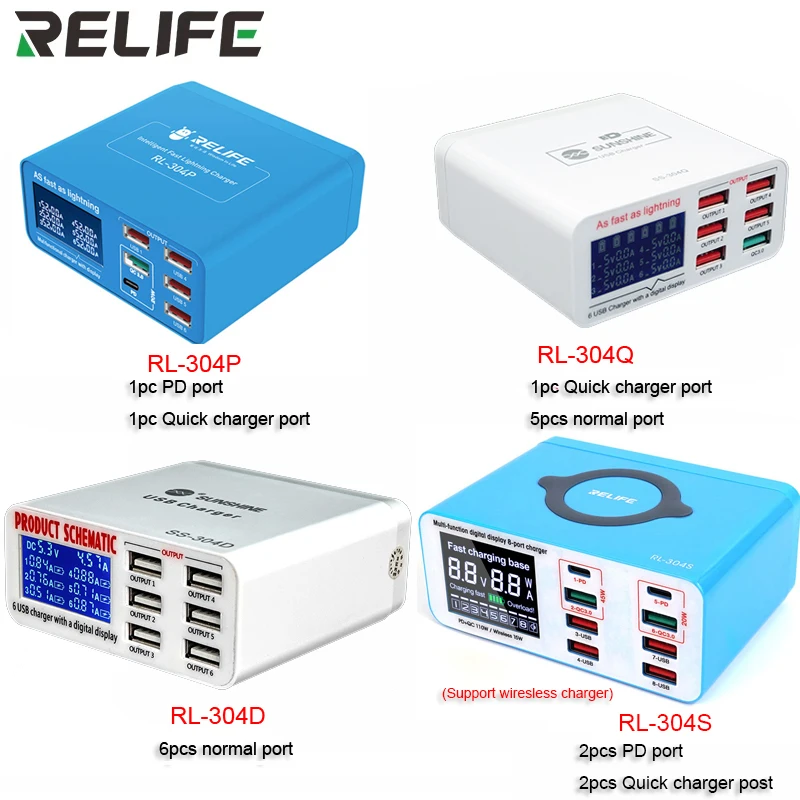 RELIFE Multi-Port Charger USB Travel Charger LCD Digital Display Smart Charging Station  For iPhone Samsung Huawei Xiaomi