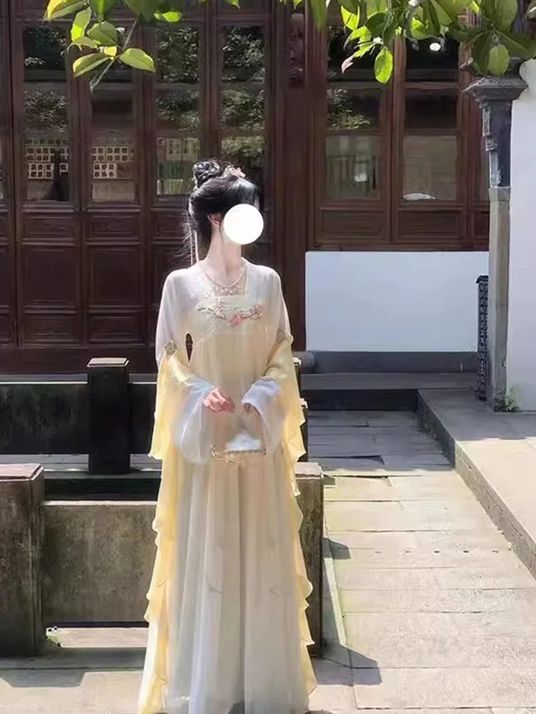 

New Chinese Style Daily Hanfu Women's Long Embroidered Dress Tang Dynasty Style Skirt 18-25 Years Old Spring Season