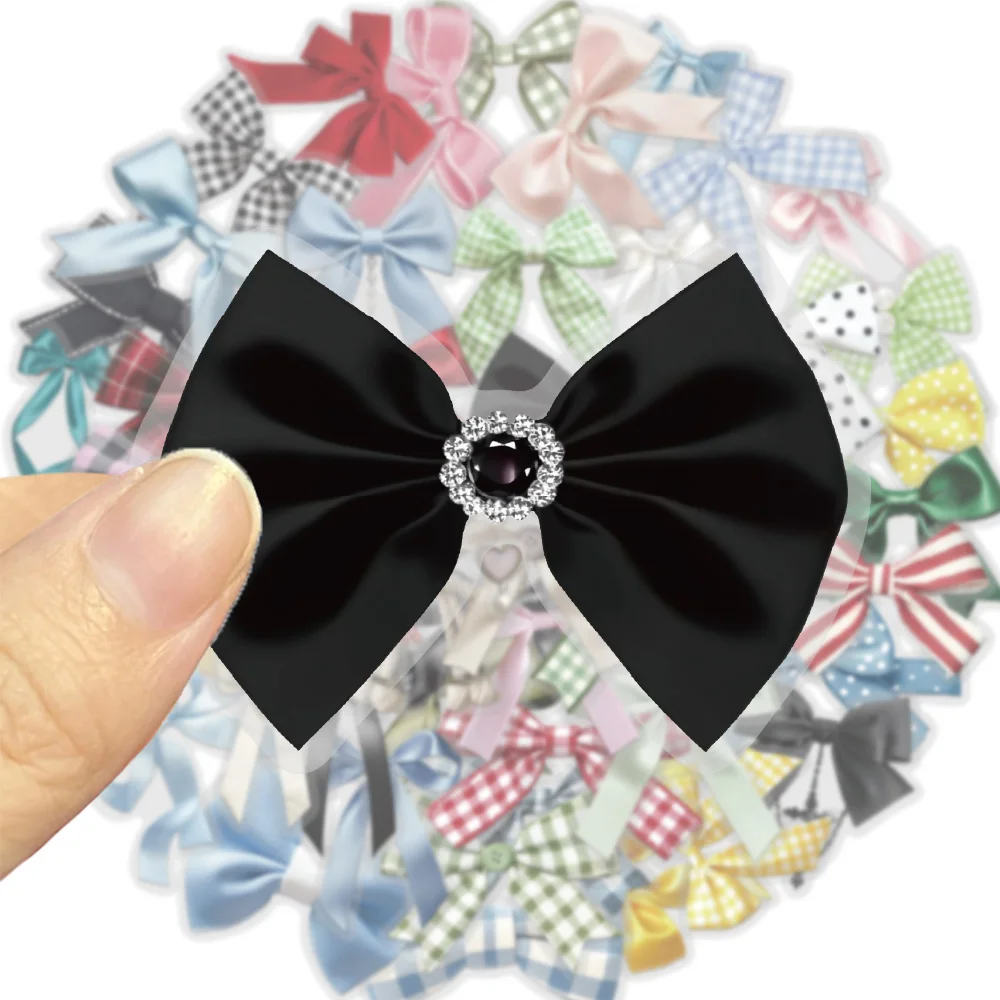 50PCS สี Elegant Bow สติกเกอร์กันน้ําและน้ํามันสัตว์เลี้ยงโปร่งใสตกแต่งเคสโทรศัพท์ผู้ถือปากกาสมุดภาพของขวัญรูปลอก