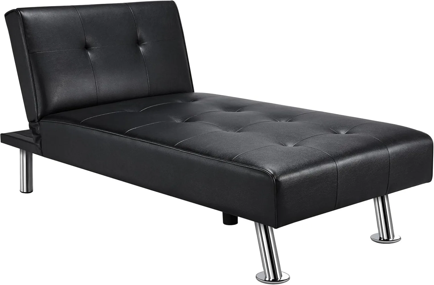 Faux Leather Chaise Lounges Convertible Chaise Futon Adjustable Chaise Sleeper 3 Positions for Sitting Lounging Sleeping