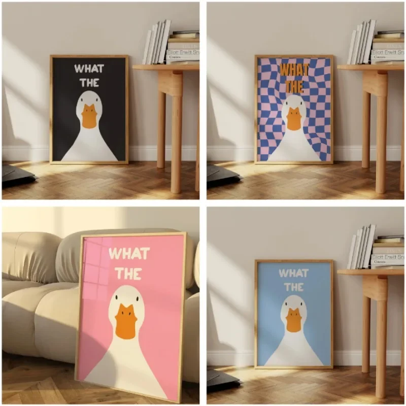 Póster Artístico de pared con dibujos animados de qué pato, divertido y bonito Animal, pintura en lienzo para habitación, oficina, escuela, decoración del hogar