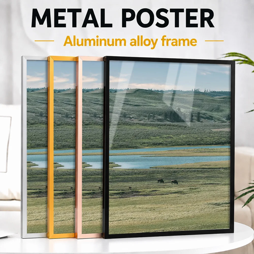 Bison Herd At Yellowstone Framed Aluminum Metal Poster Customized Nature Tribute Wall Art For Animal Fans Decorating Living Room