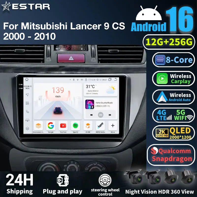 Android 16 Car Radio For Mitsubishi Lancer 9 CS 2000 - 2010 GPS Multimedia Player Navi Head Unit Stereo BT Wireless Carplay Auto