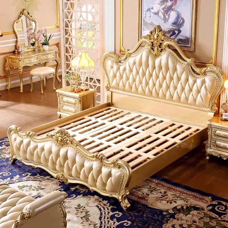 Leather Luxury Double Bed Organizer Banquette Bedroom Lounges Double Beds Japanese Wooden Letto Matrimoniale Furniture Home