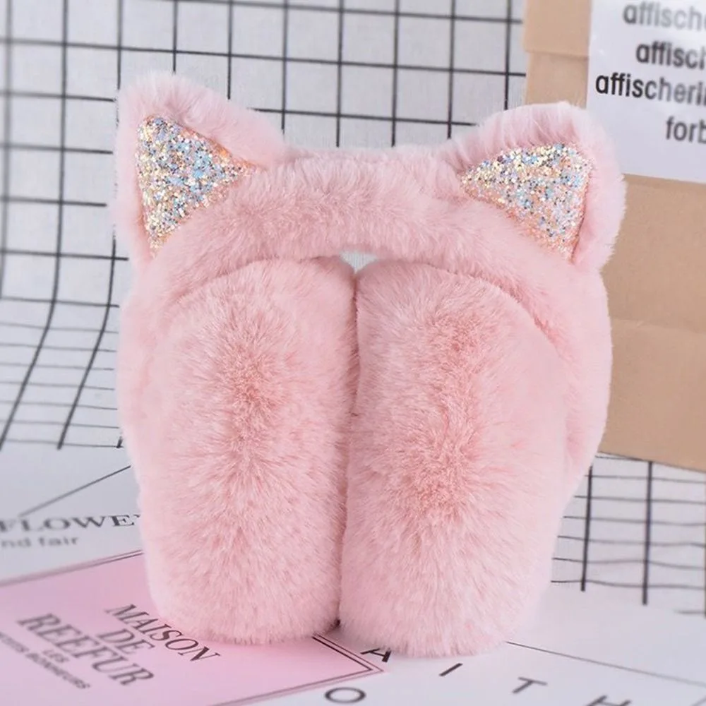 Lovely Women Girl Cartoon Soft  Glitter Sequin Frostproof Earmuffs Ear Protectors Warm Headband Earflaps