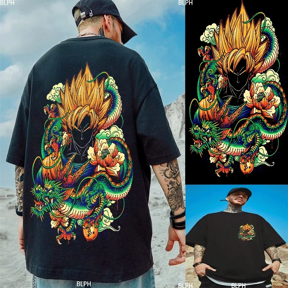 

Stylish Dragon Ball Z: Burst Limit Inspired Parent-Child T-Shirts with Vivid Dragon and Floral Design for Kids and Adults
