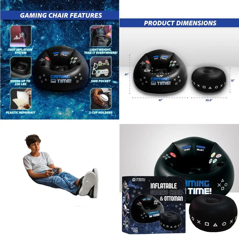 

Надувное игровое кресло для детей с подстаканником и карманом – идеально для игровых комнат (с подставкой для ног)