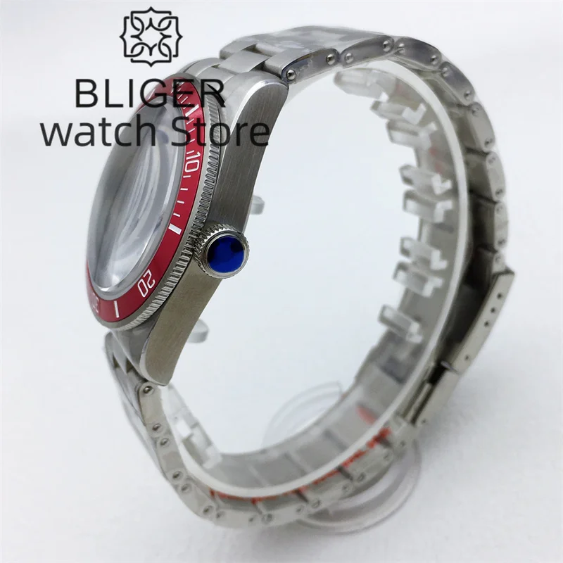 BLIGER 39mm Silver BB58 Watch Case Dome Glass Sapphire Glass Fits NH34 NH35 NH36 2824 PT5000 Movement Stainless Steel Bracelet