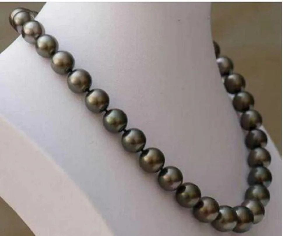 

GENUINE AAA 10-11MM Cultured Tahaitian Black PEARL NECKLACE 14K gold clasp 18" fine jewelry