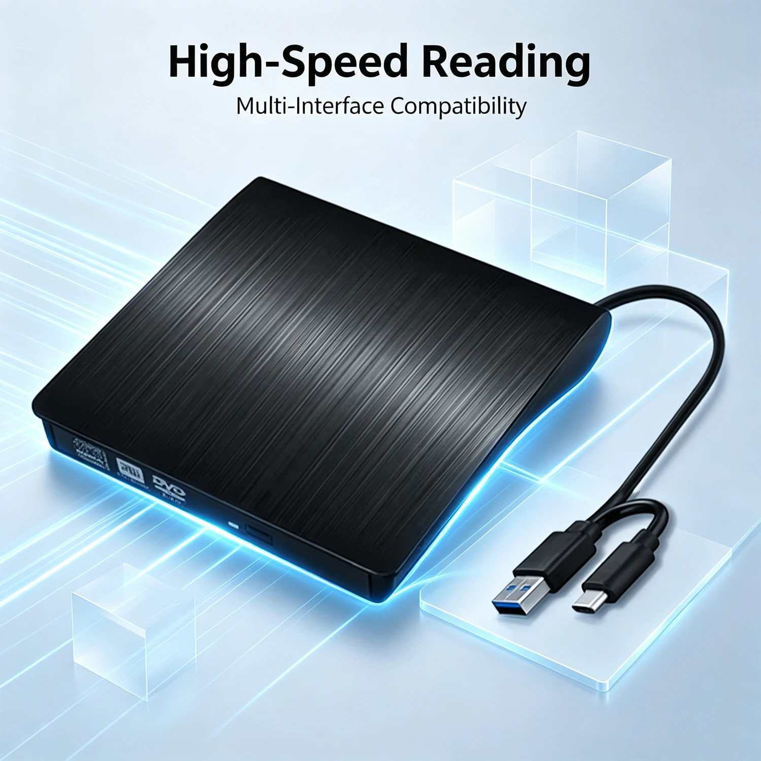 2 in 1 USB 3.0 Type C Slim DVD External Enclosure 9.5mm SATA To USB CD DVD ROM Optical Drive Case Caddy for Laptop PC
