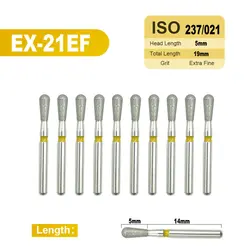 10pcs FG Diamond Burs Dental Burs Drill for High Speed Handpiece Extra Fine 1.6mm Dentist Tools EX-21EF