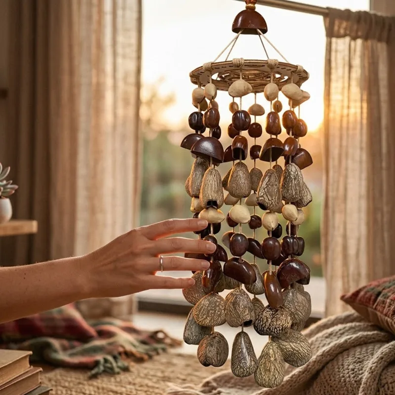 Natural Indonesian Seed Shell Hand Bell Wind Chime For Meditation Sound Therapy Yoga Altar Home Decor Boho Gift For Women
