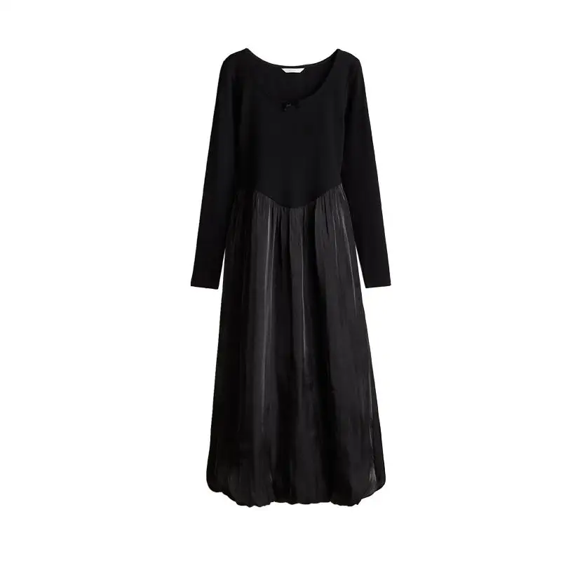 فستان نسائي طويل جديد للشتاء بتصميم A-line، ياقة مربعة، تنورة واسعة، أكمام طويلة، خصر مرتفع، نمط عملي، مصنوع من ألياف البوليس...