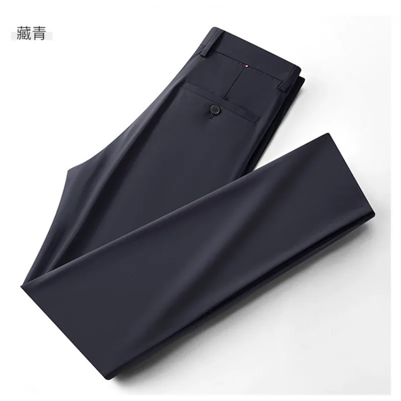 

Men High Waist Solid straight Pant Casual Pants Pockets Slim Fit Slight Strech Ankle Length Trousers Male 2025 Spring summer New