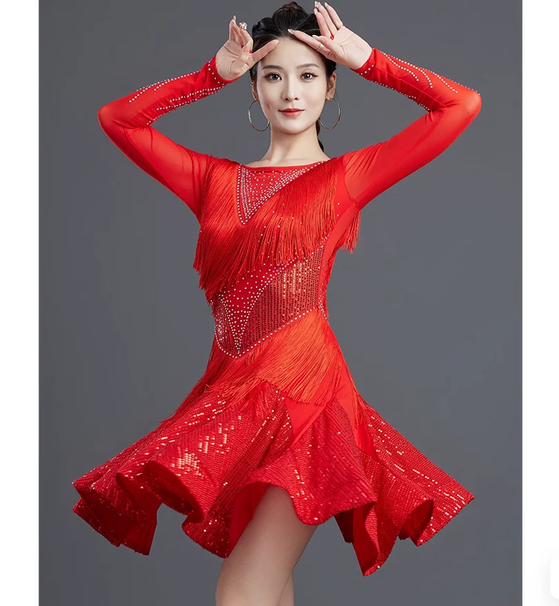 

Latin Dance Skirt National Standard Professional Competition Tassel Skirt Performance Dress